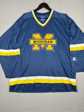 VTG STARTER Michigan Hockey Jersey Navy Yellow Big Logo XL